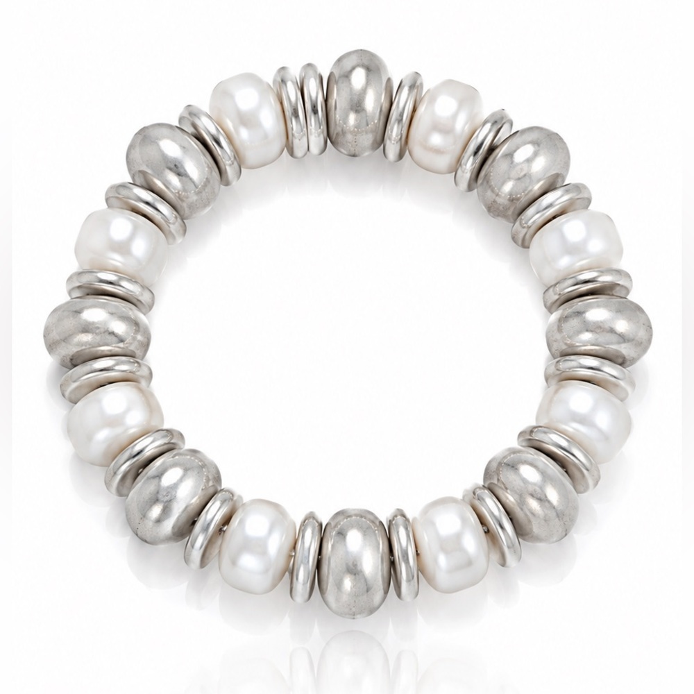 Pearl and Silver Bead Stretch Bracelet